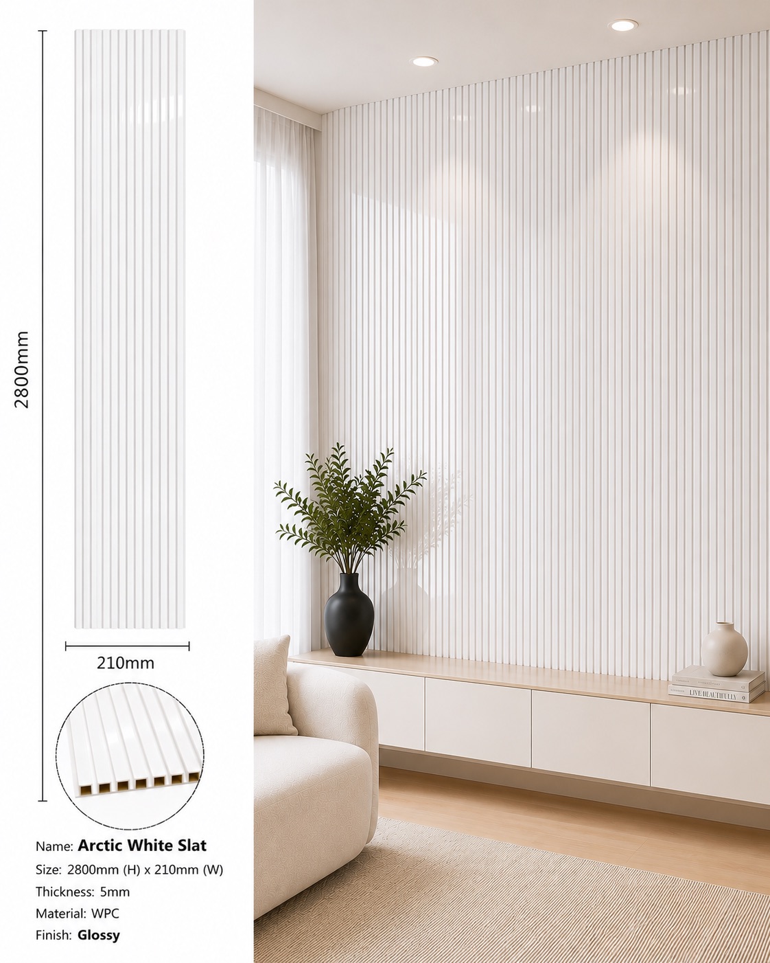 Arctic White Slat louvre Wall Panel