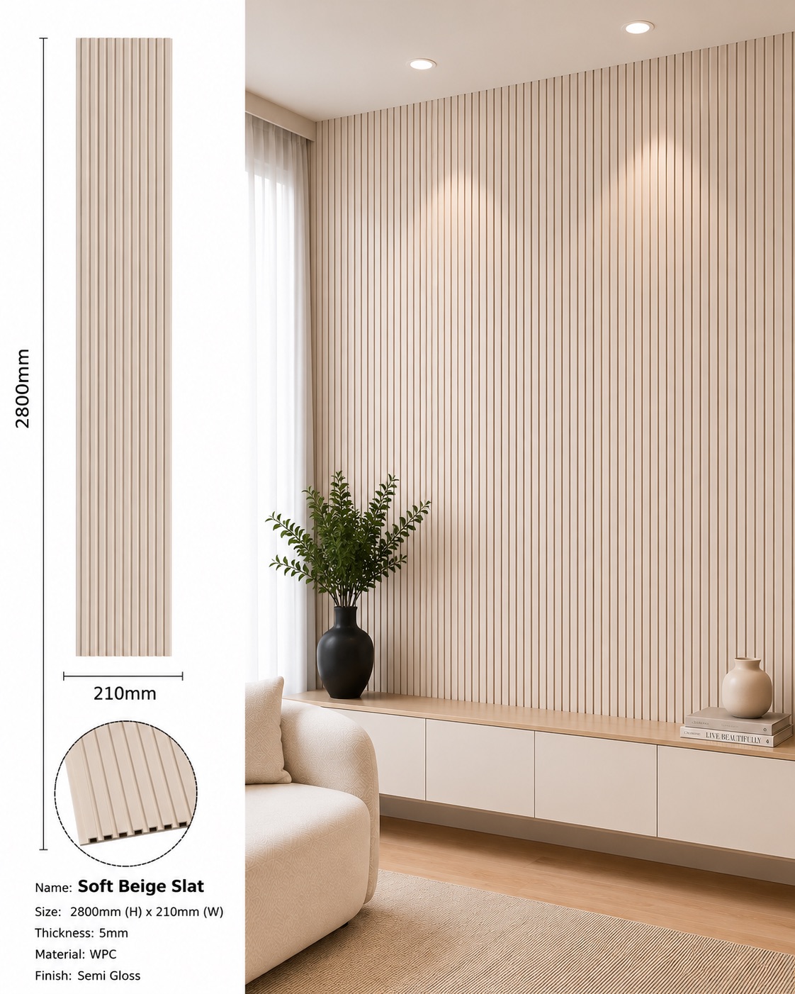 Soft beige slat louver wall panel