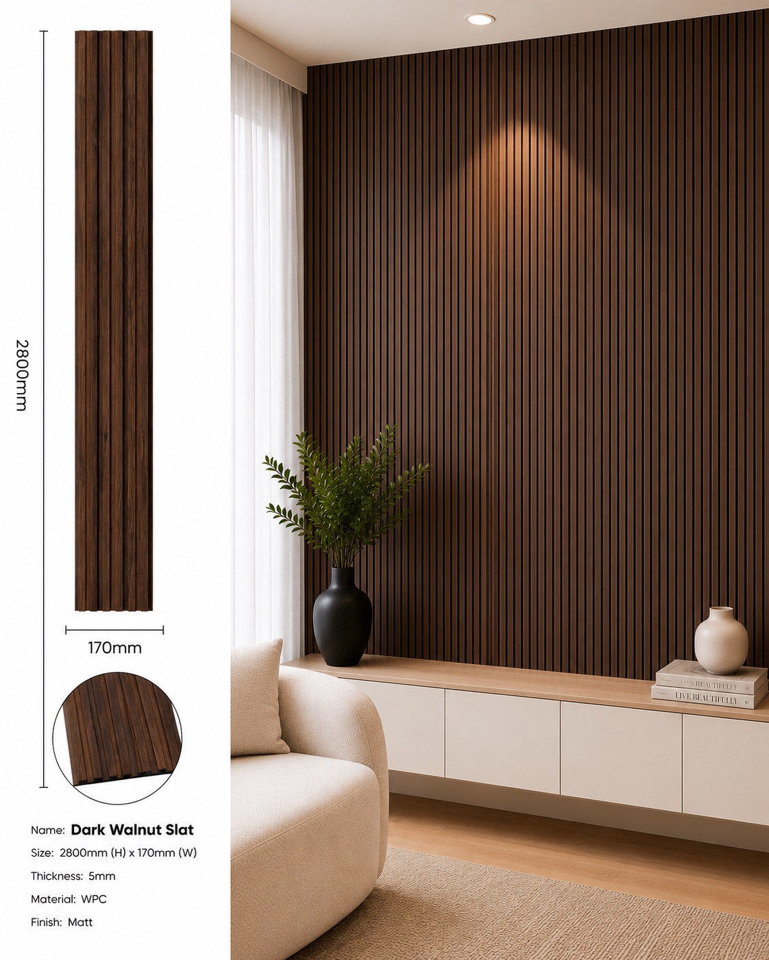 Dark Walnut slat louver wall panel