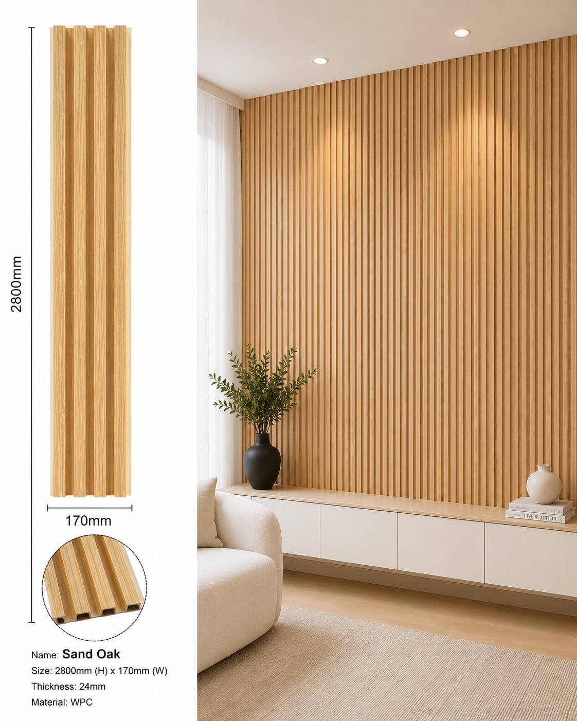 Sand Oak slat louvre wall panels