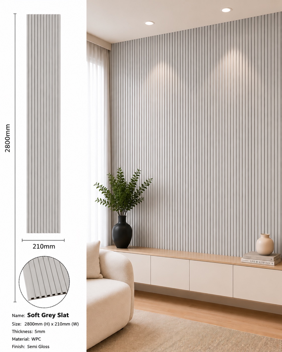 Soft grey slat louver wall panel