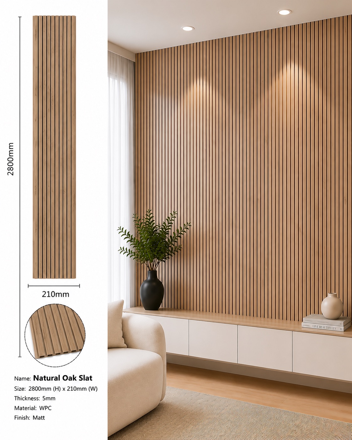 natural oak slat louver wall panel